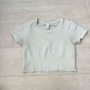 Aerie Offline Crop Top Seamless Ribbed Short Sleeve Slimming Baby Blue Medium